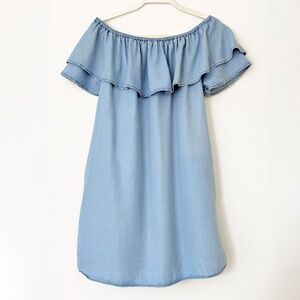 Zara Ruffled Off-the-Shoulder denim style Mini Dress M